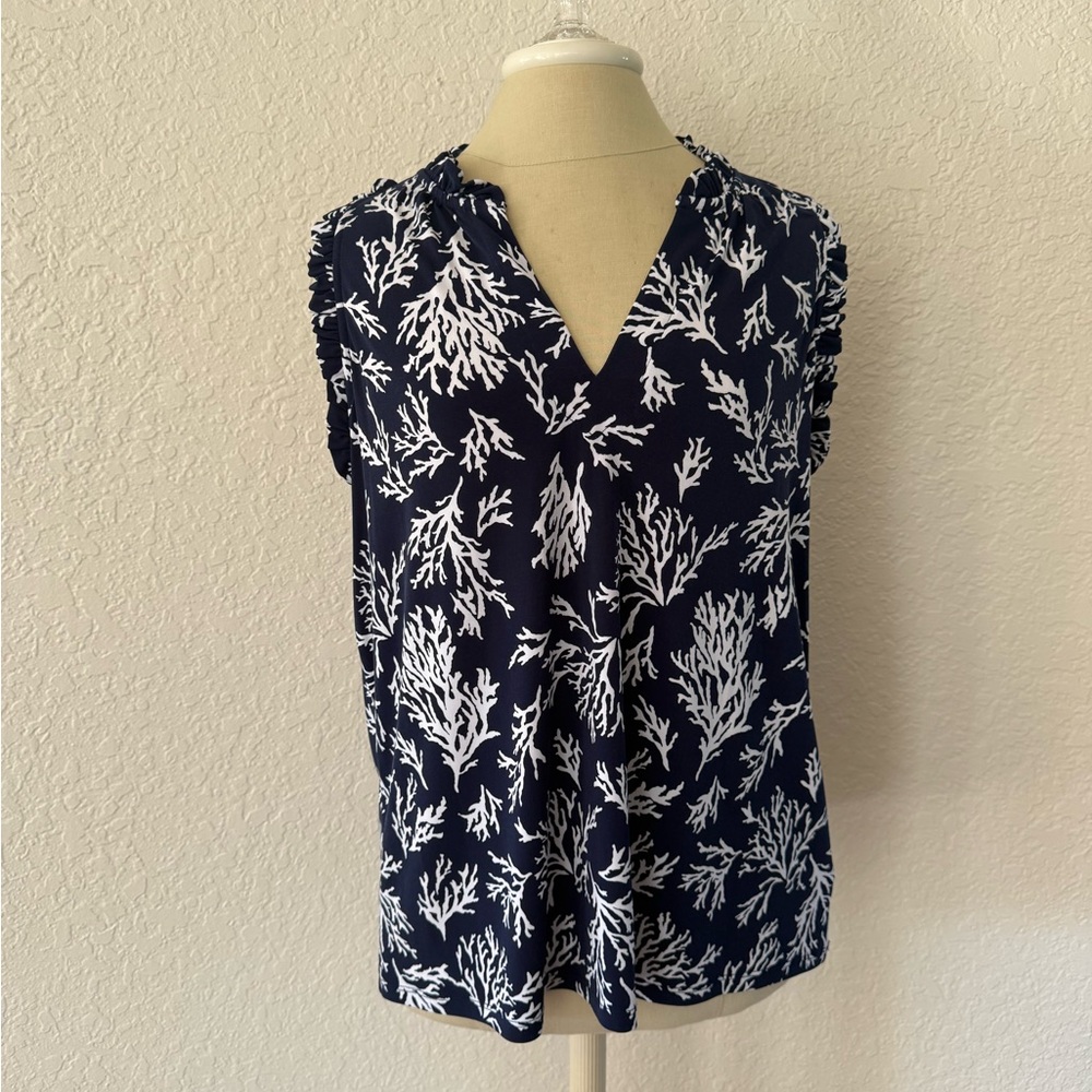 Michael Kors Navy and White Coral Print Blouse